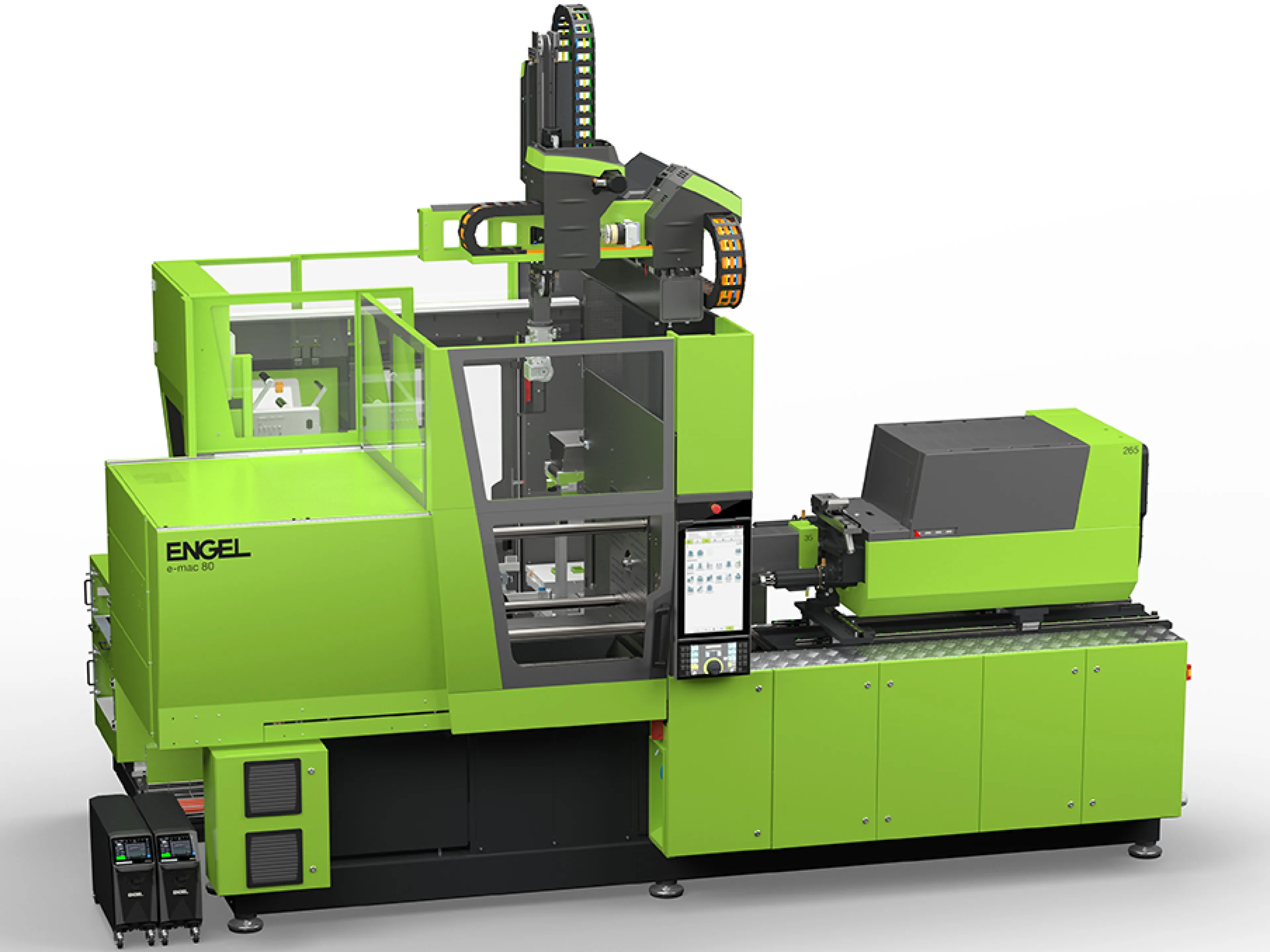 Digitalisierung: Die kompakte autonome Spritzgießzelle auf Basis einer vollelektrischen „e-mac 80“-Spritzgießmaschine, „ENGEL compact cell“-Automatisierung und Inline-Qualitätserfassung