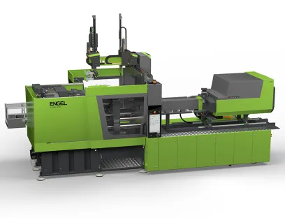 Die vollelektrische Spritzgießmaschine mit 2.200 kN Schließkraft nutzt die ENGEL Foammelt Technologie, um Bauteile mit Treibmittel zu schäumen, Bild: Engel Die vollelektrische Spritzgießmaschine von Engel mit 2.200 kN Schließkraft nutzt die ENGEL Foammelt Technologie, um Bauteile mit Treibmittel zu schäumen