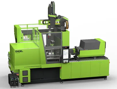 Digitalisierung: Die kompakte autonome Spritzgießzelle auf Basis einer vollelektrischen „e-mac 80“-Spritzgießmaschine, „ENGEL compact cell“-Automatisierung und Inline-Qualitätserfassung