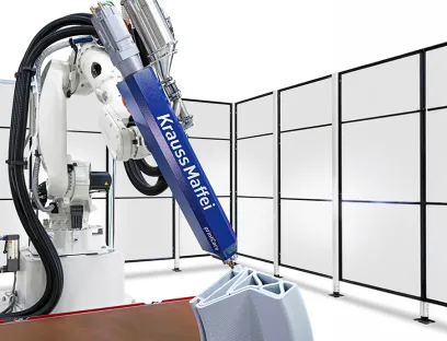 Additive Manufacturing: Der Extruder ermöglicht Verarbeitungstemperaturen bis 400 Grad Celsius und deckt einen breiten Austragsbereich von hundert Gramm pro Stunde bis zu 70 Kilogramm pro Stunde ab