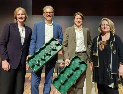 v.l.n.r.: Diskussionsteilnehmer des Expert Forums zur PPWR: Kate O’Brien, Dirk Bansemer, Britta Wyss Bisang, Dr. Ines Oehme