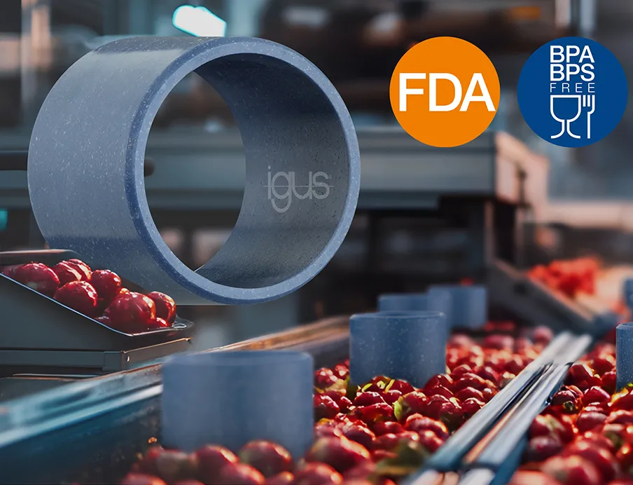 Schmierfreier Hochleistungskunststoff von Igus für Bisphenol-A-freie Komponenten für Lebensmittelmaschinen