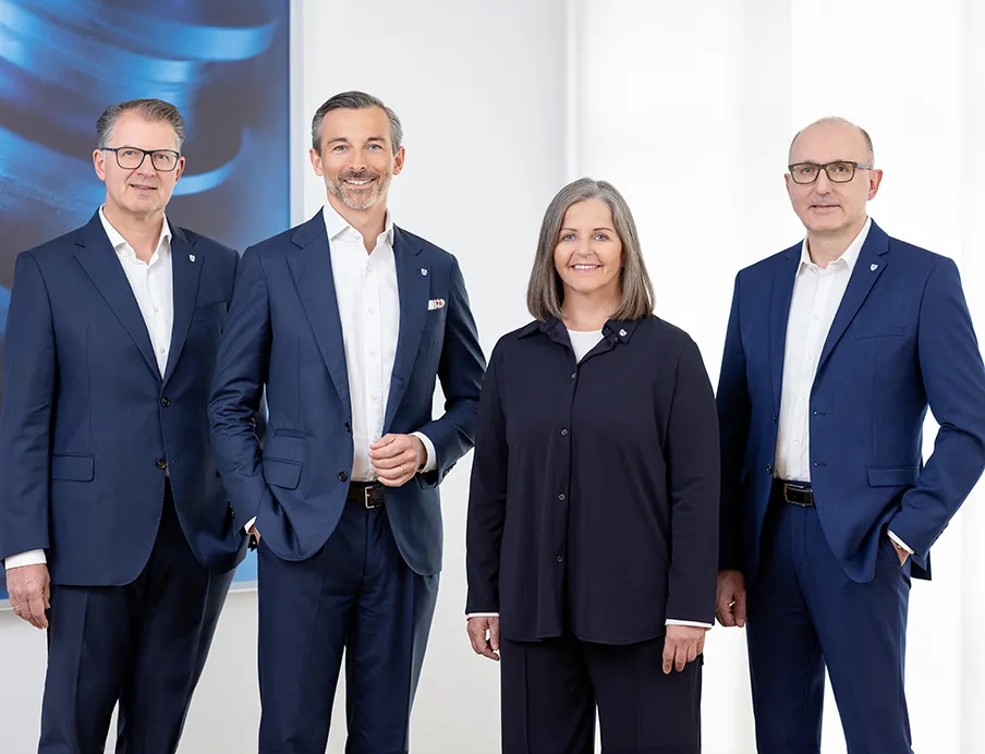 Der Vorstand von Röchling, v.l.n..r: Martin Schüler, Raphael Wolfram, Evelyn Thome und Dr. Daniel Bühler
